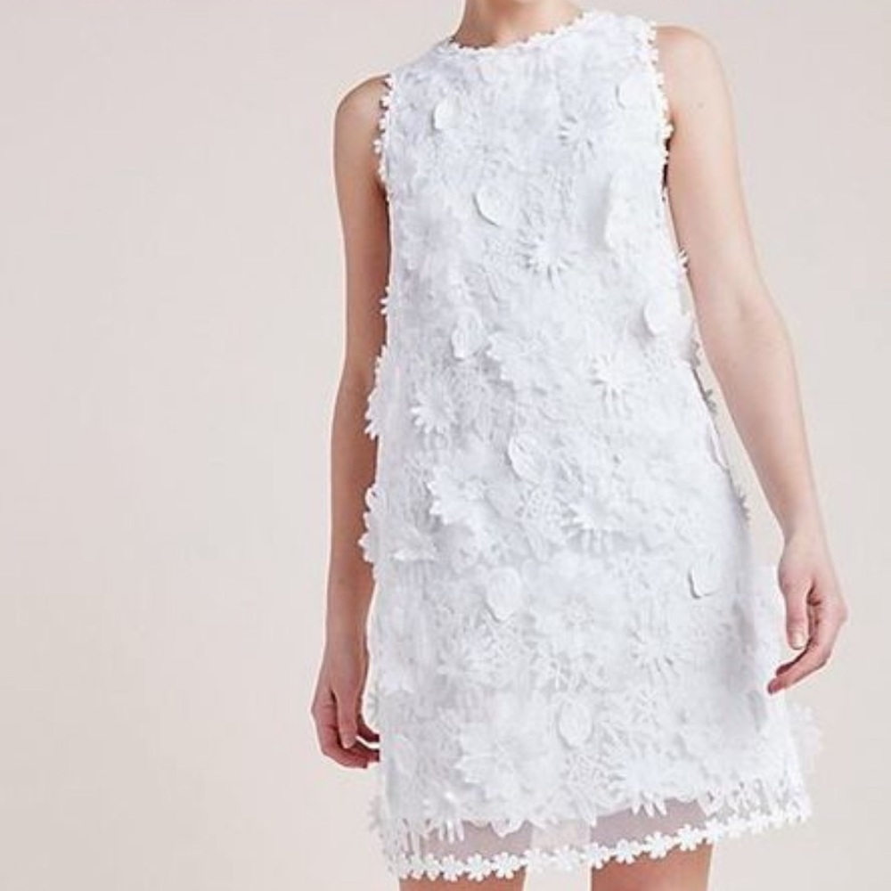 Eri + Ali from Anthropologie Medium White Swing Dress with Appliqué Flowers